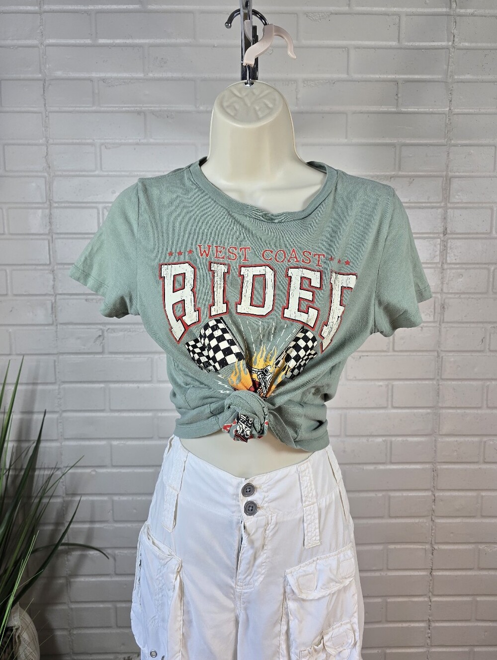 Goodie Two Sleeves Green Motorcycle Graphic T-Shirt